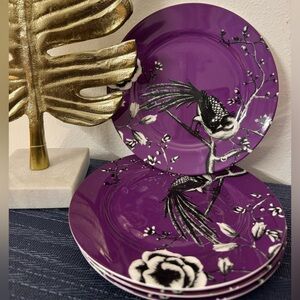 Portobello by Inspire Purple Bird Plates – Fine Bone China – 8.5” – Set of 4